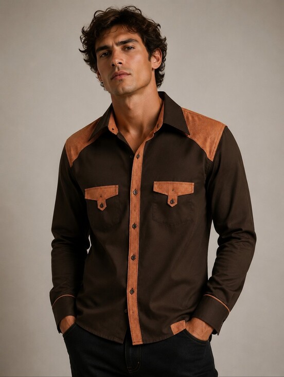 Giorgio Other - Giorgio Men's Dark Brown Shirt Jacket with Rust Contrast -